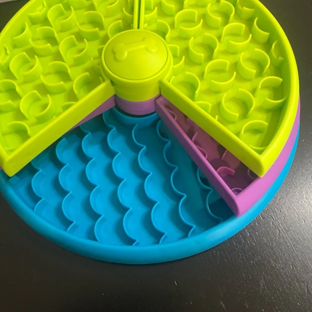 Vibrant Slow Feeder Dog Bowl - Yellow, Purple, and Blue